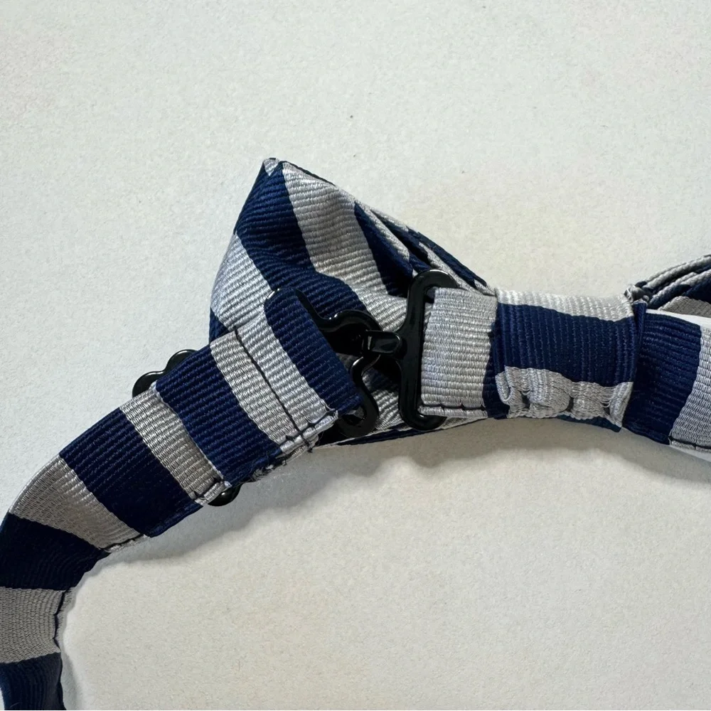 Crewcuts boys adjustable bow tie in striped blue and silver 100% silk